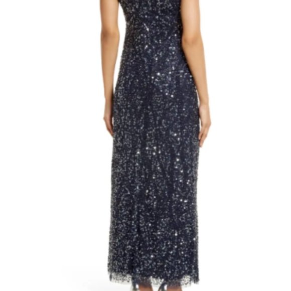 PISARRO NIGHTS  SEQUIN & BEADED SLEEVELESS NAVY  GOWN sz 4 - Picture 7 of 9